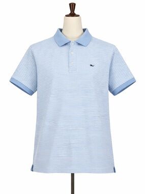 Vineyard Vines Large Blue Stripe Polo Shirt Whale Logo Classic